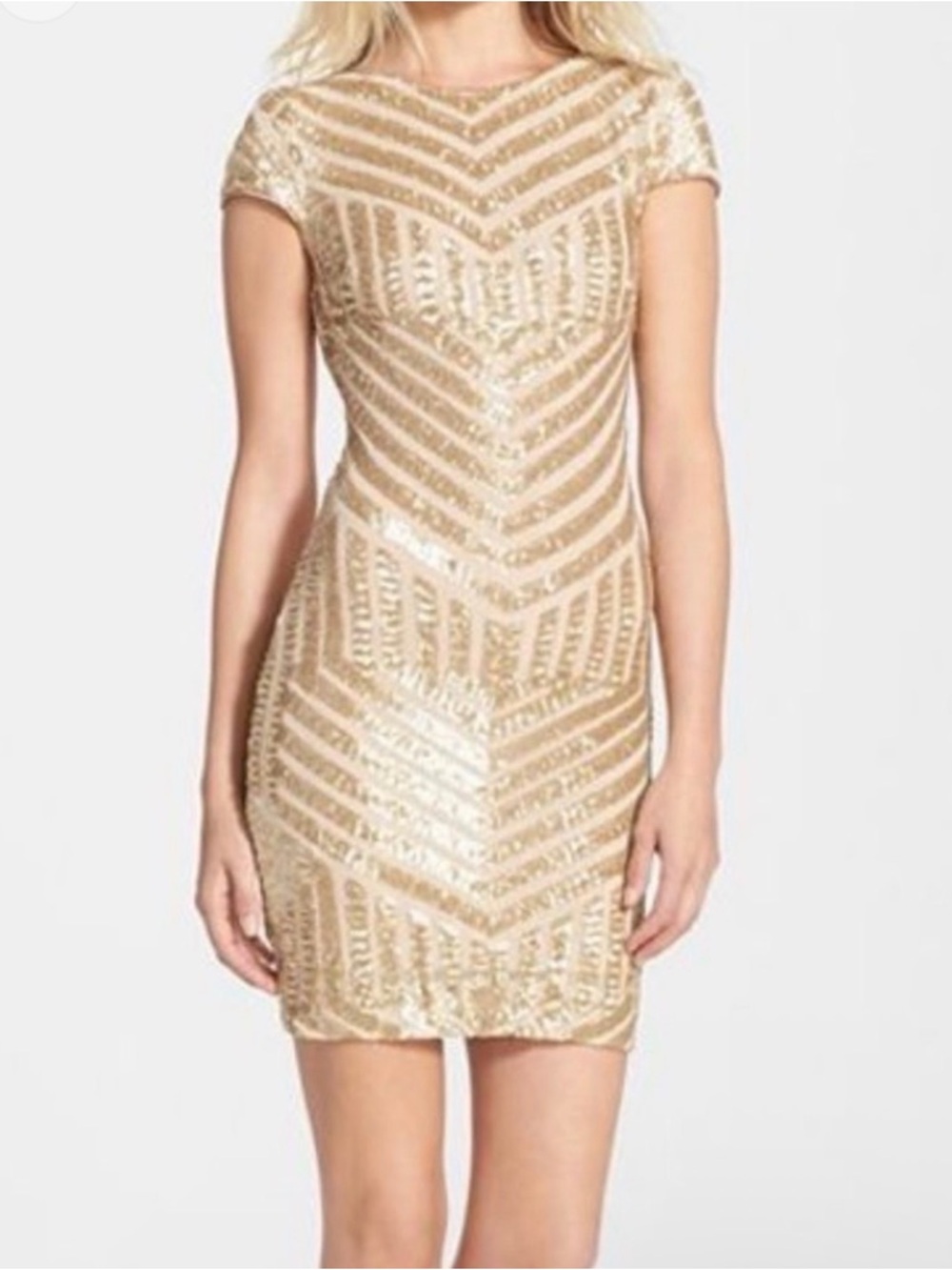 Gold Sequin Cap-Sleeve Sheath Dress